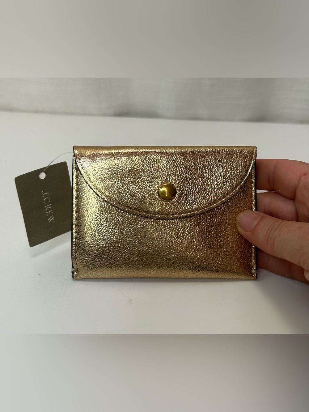J. Crew New w/Defects Metallic Gold Leather Card Holder Wallet with Snap‎